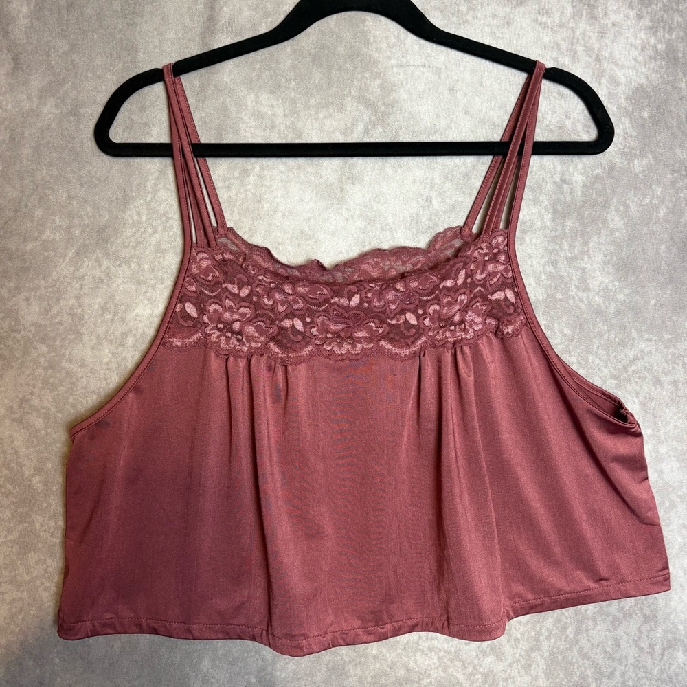 American Eagle Outfitters Loungewear Lace Trimmed Pink Cropped Camisole Size XL